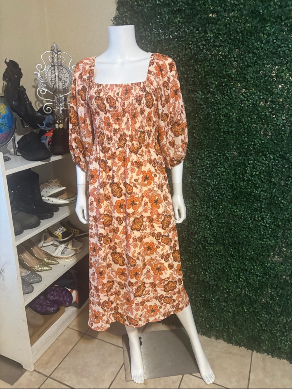 Sienna Sky Orange and Cream Floral Midi Dress